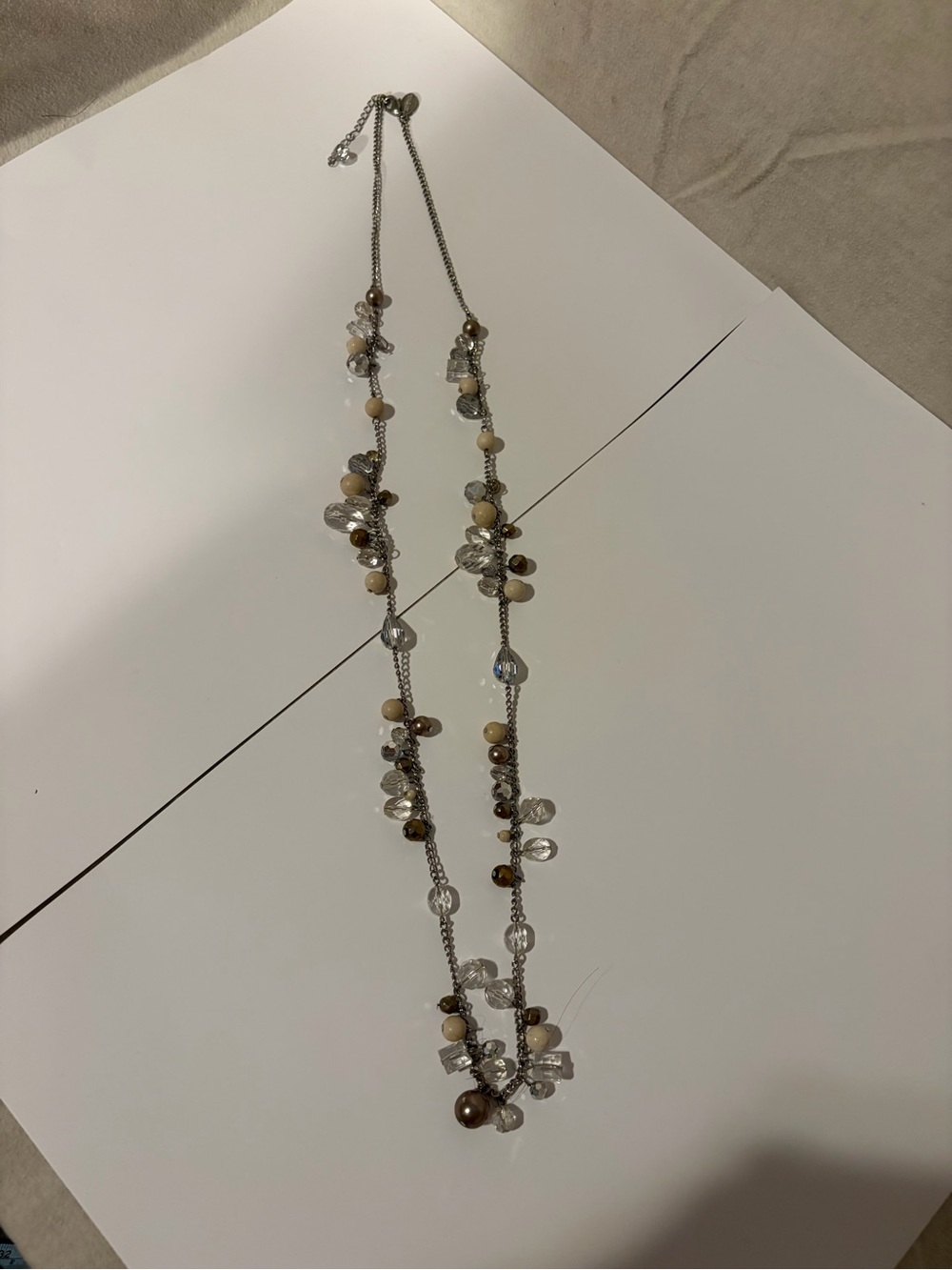 White House Black Market Beige and Clear Bead Layered Necklace